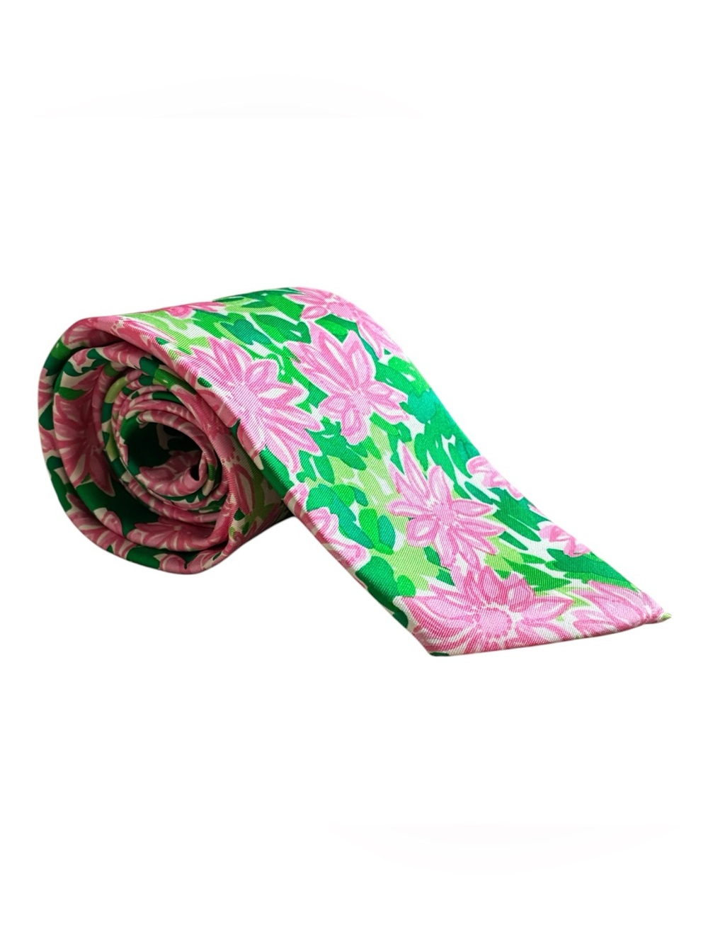 Lilly Pulitzer 100% Silk Tie Floral Green Pink